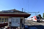 Caltrain # 138, being led by Stadler KISS MU Car # 328, bypasses the depot just before ending its run at San Jose Diridon Station